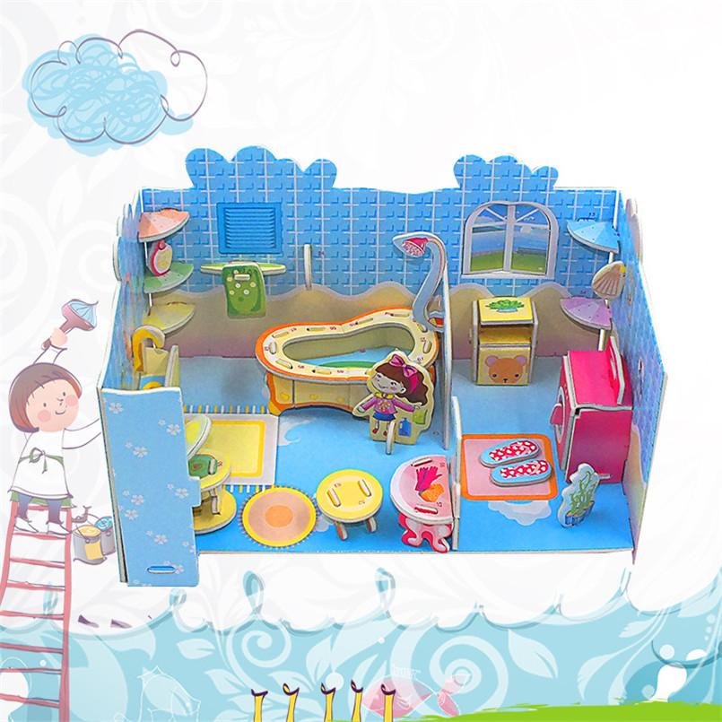 Kids 3D Stereo Puzzle Cartoon House Building Model DIY Handmade Dollhouse Early Learning Educational Toys Gift for Children