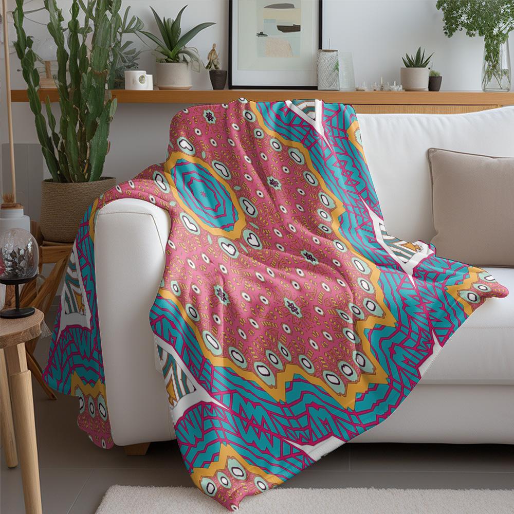 Psychedelic Geometric Tribal Pattern Blanket Abstract Colorful Throw Blanket Boho Bedspread Festival Blanket Home Decor