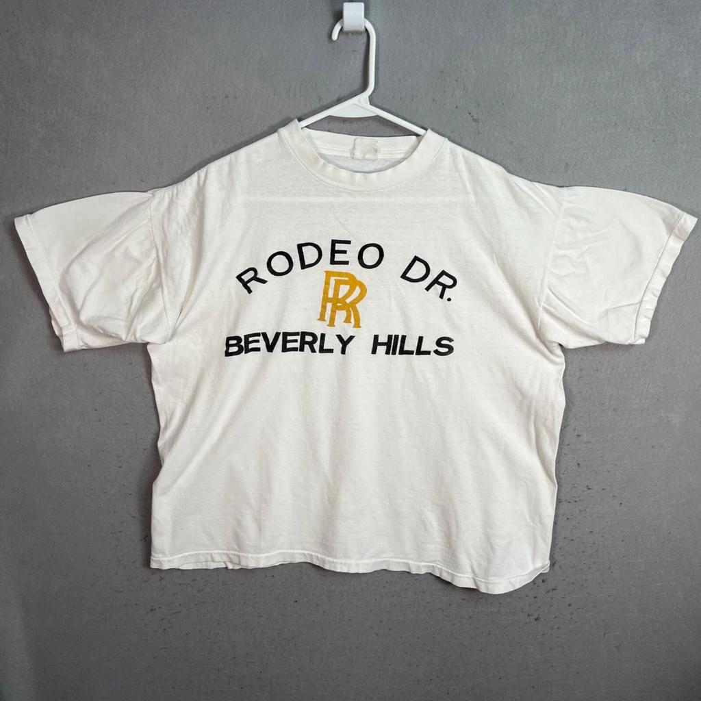 Vintage 80er Rolls Royce Rodeo Dr. Beverly Hills T-Shirt für Erwachsene, Größe L, KURZ, Weiß
