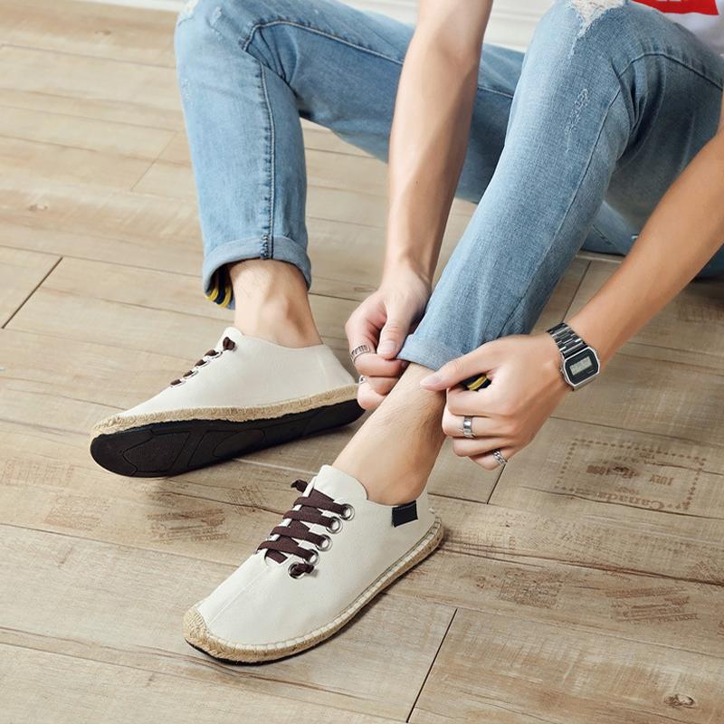 Spring Summer Cloth Shoes Cool Street Style Flat Mens Casual Breathable Plus Size 45 Beige Black Blue D3410