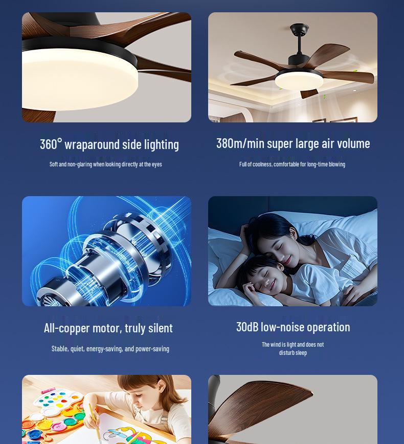 Nordic Industrial-Style Silent Ceiling Fan Chandelier for Home or Commercial Use