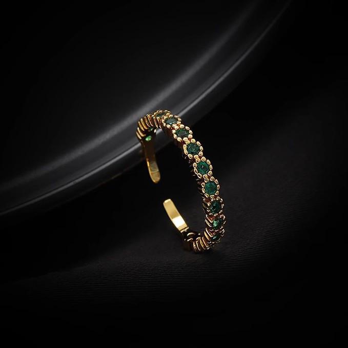 Emerald Paved Green Phantom Retro Open Ring - European/American Cold Style Index Finger Ring Adjustable Open
