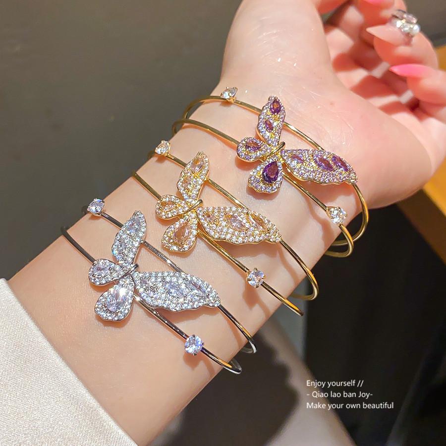 Fashion Butterfly Zircon Double Layer Bracelet With Cubic Zirconia For Elegant Casual Wear