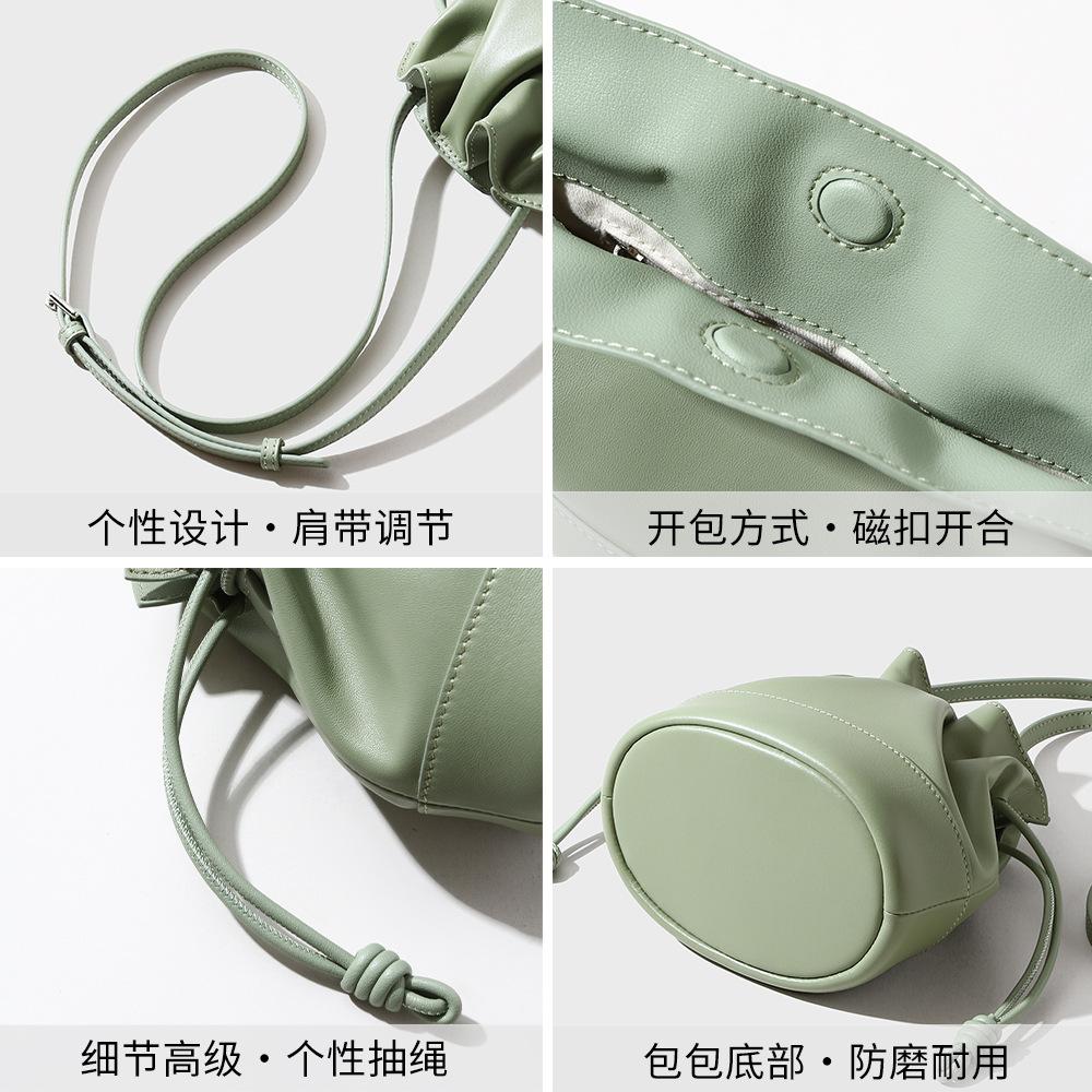 Drawstring Sheepskin Cloud Bag Genuine Leather New High-end Fashion Underarm Shoulder Bag Large Capacity Bucket Bag Crossbody Bag