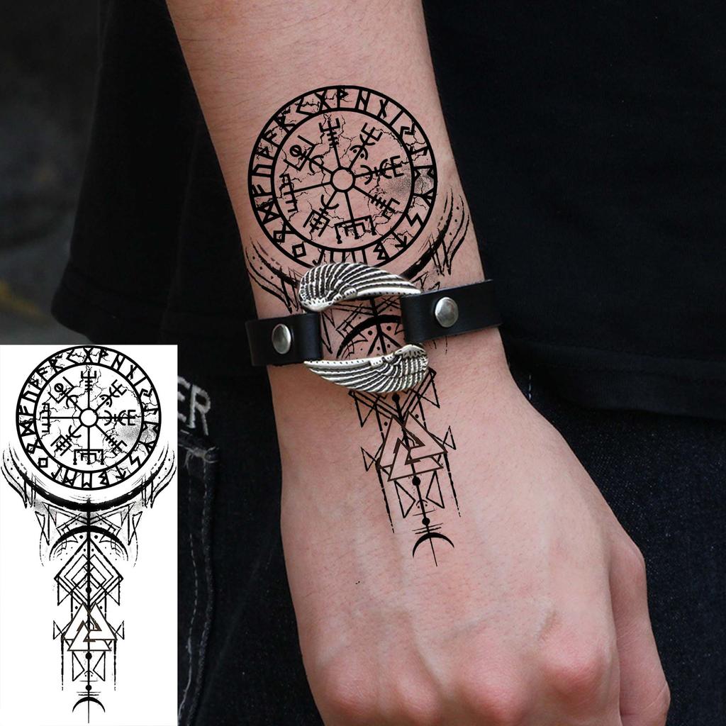 1 Foglio Tatuaggi Temporanei Vichingo Maori Drago Totem per Uomo Avambraccio Collo, Adesivi Tatuaggio Finti Temporanei Impermeabili Tatuaggi Realistici