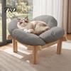 Raised Kitty Lounge Chair Elevated Wooden Cat Bed with Fluffy Removable Cushion, Petal Shaped Couch Sofa, Sofa 40lbs Capacity, Pet for Indoor