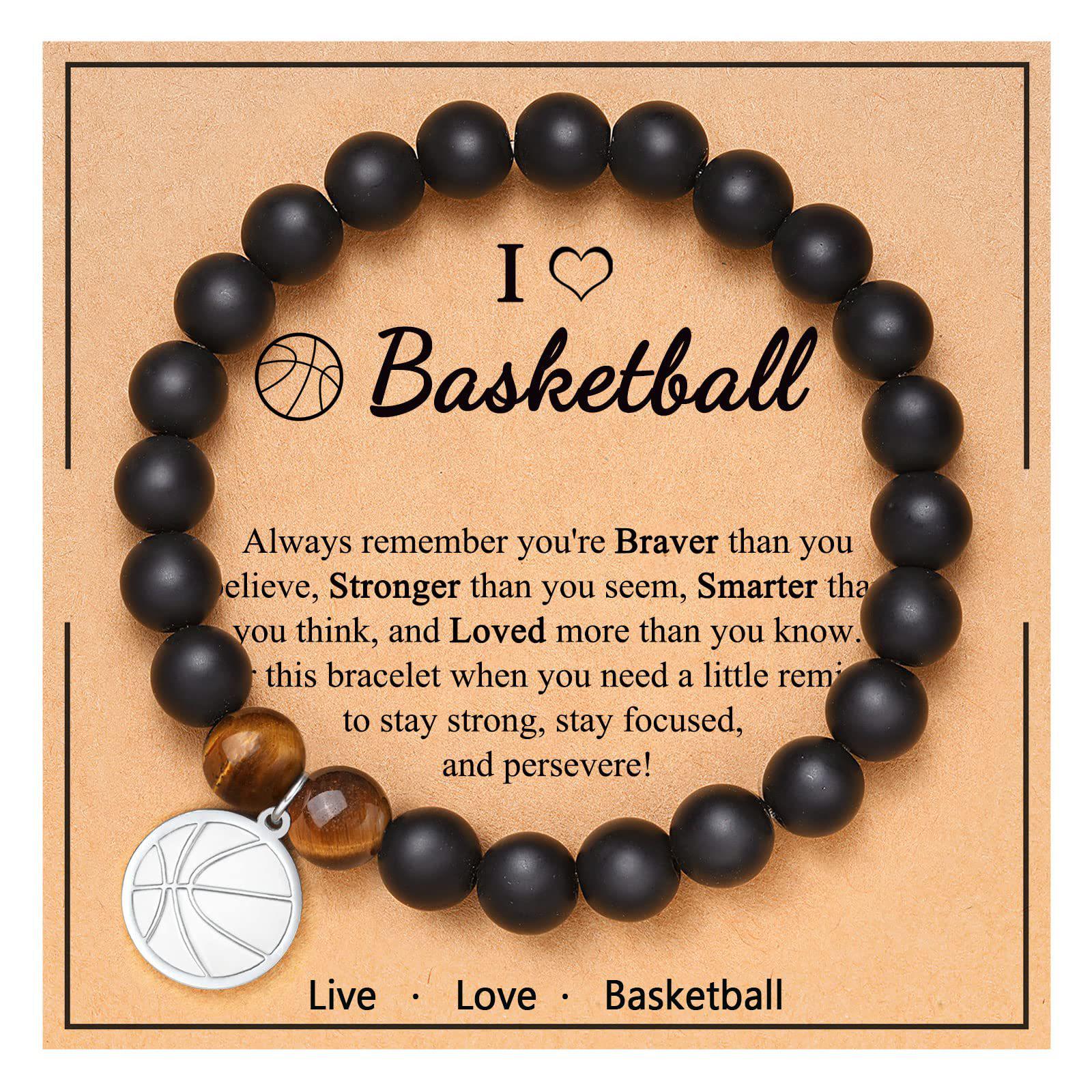 

Мужской браслет из бусин из натурального камня 8 мм с подвеской из нержавеющей стали в виде баскетбольного мяча и бейсбольного мяча