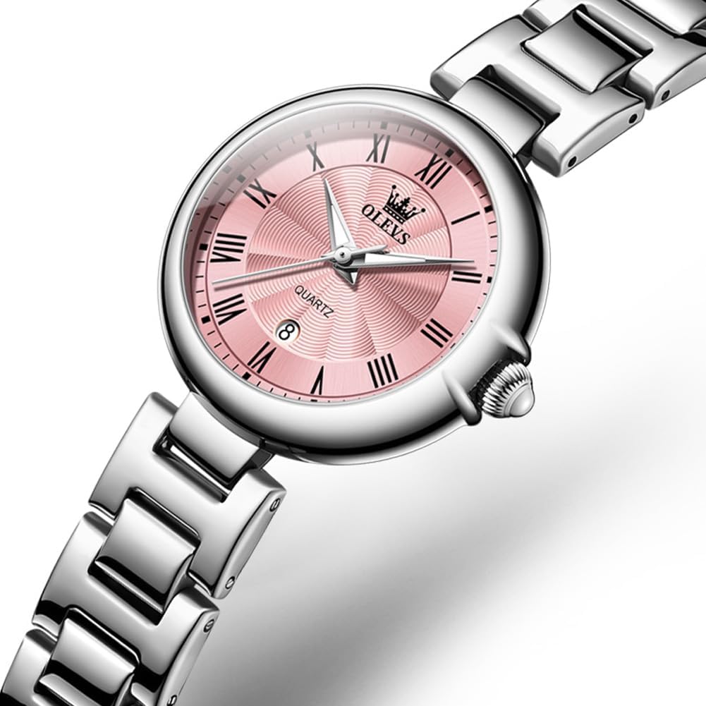 OLEVS Quartz Stainless Pink Women's Watch, Cute, Lightweight, Steel, Waterproof, Luminous, Gift,