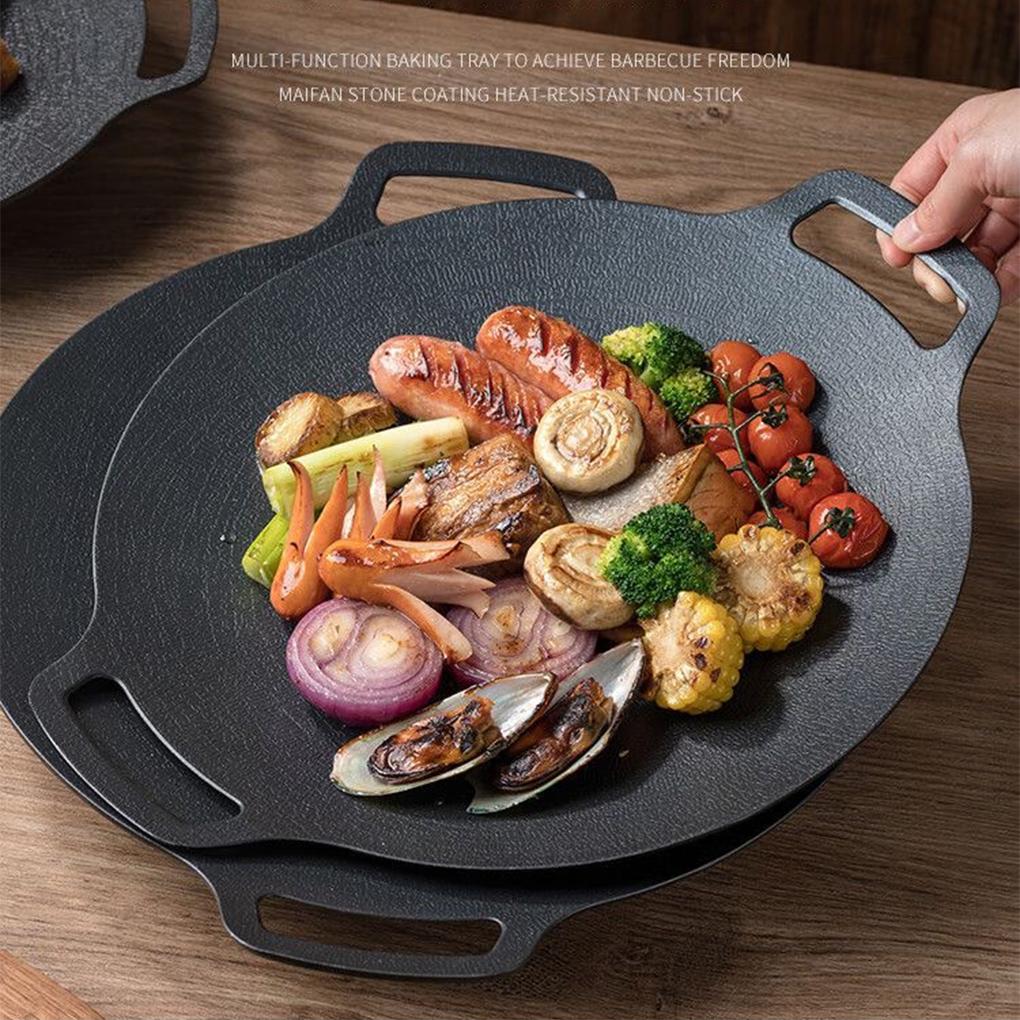 34CM Outdoor BBQ Grill Pan Non Stick Stovetop Baking Tray Korean Roastig Grill Plate Camping Equipment