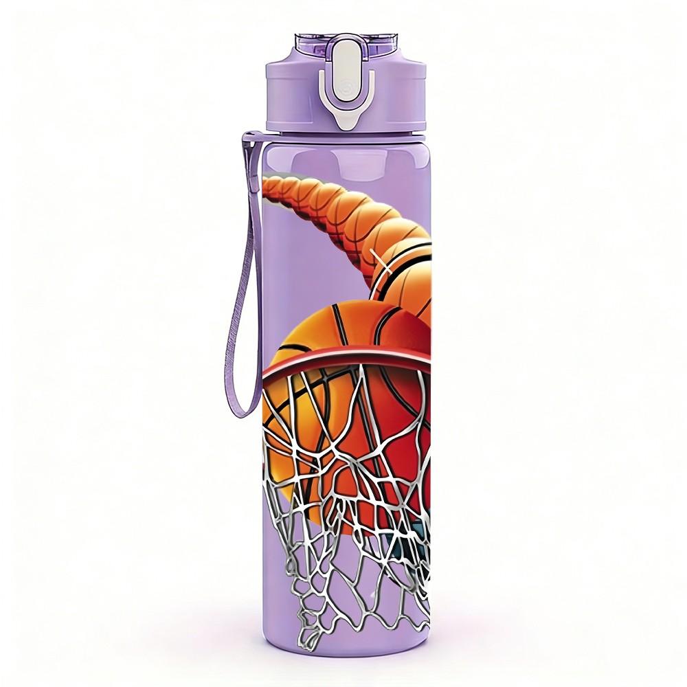 1PC Basketball Sport Theme 750ml Color Plastic Sports Water Bottle Leakproof Flip Straw Lid Suitable for Sports Office Home Use