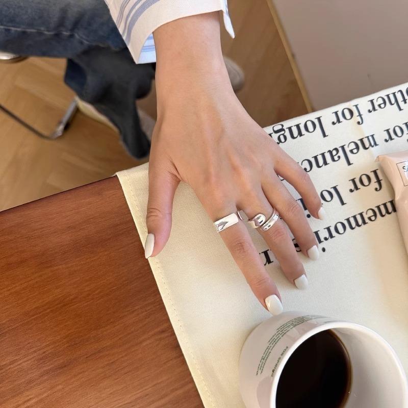 Modern Korean Geometric Ring For Women With Distinctive Wide Design Band