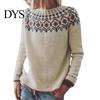 Women Jumper Winter Knitted Crew Neck Long Sleeve Color Comfortable Block Loose Fit Sweater Breathable Warm Pullover Knitwear