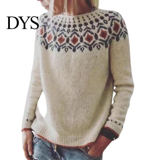 Women Jumper Winter Knitted Crew Neck Long Sleeve Color Comfortable Block Loose Fit Sweater Breathable Warm Pullover Knitwear