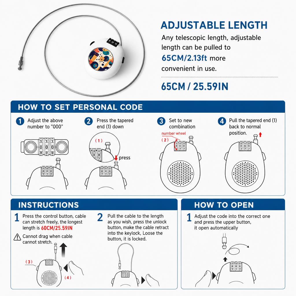 Retractable Steel Cable Code Lock Anti-Theft Wire Rope Security for Bicycle Luggage Motorcycle Helmet Door Ski Cover Lock 4