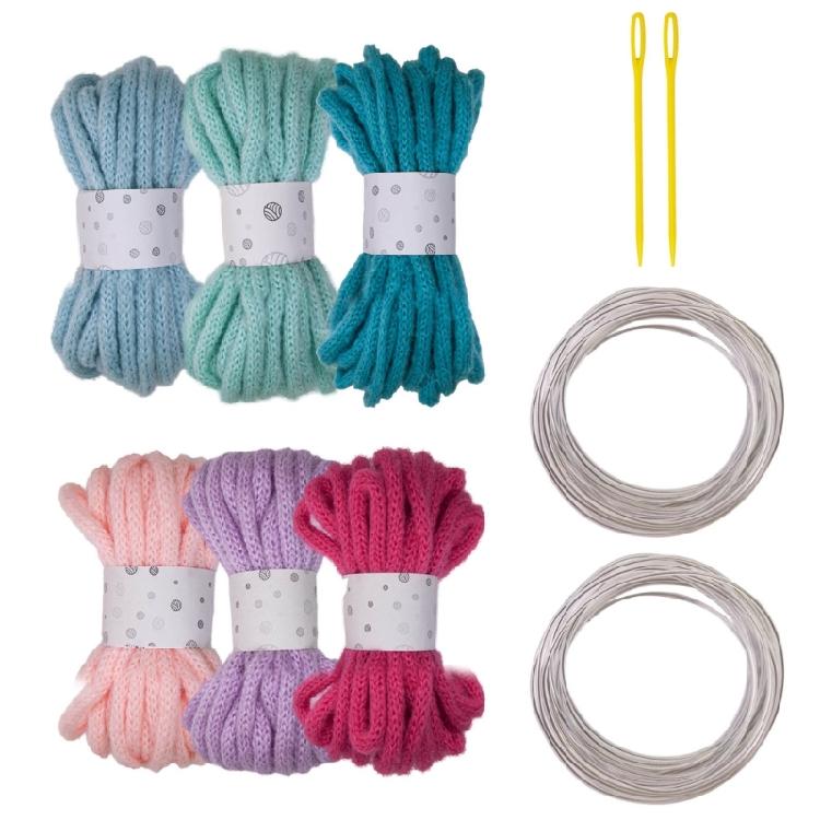 6Rolls Braided Polyester Rope 7mmX5Meters Hollow Braided Cord with Needle and Fixed Wire for Art Craft and Decoration
