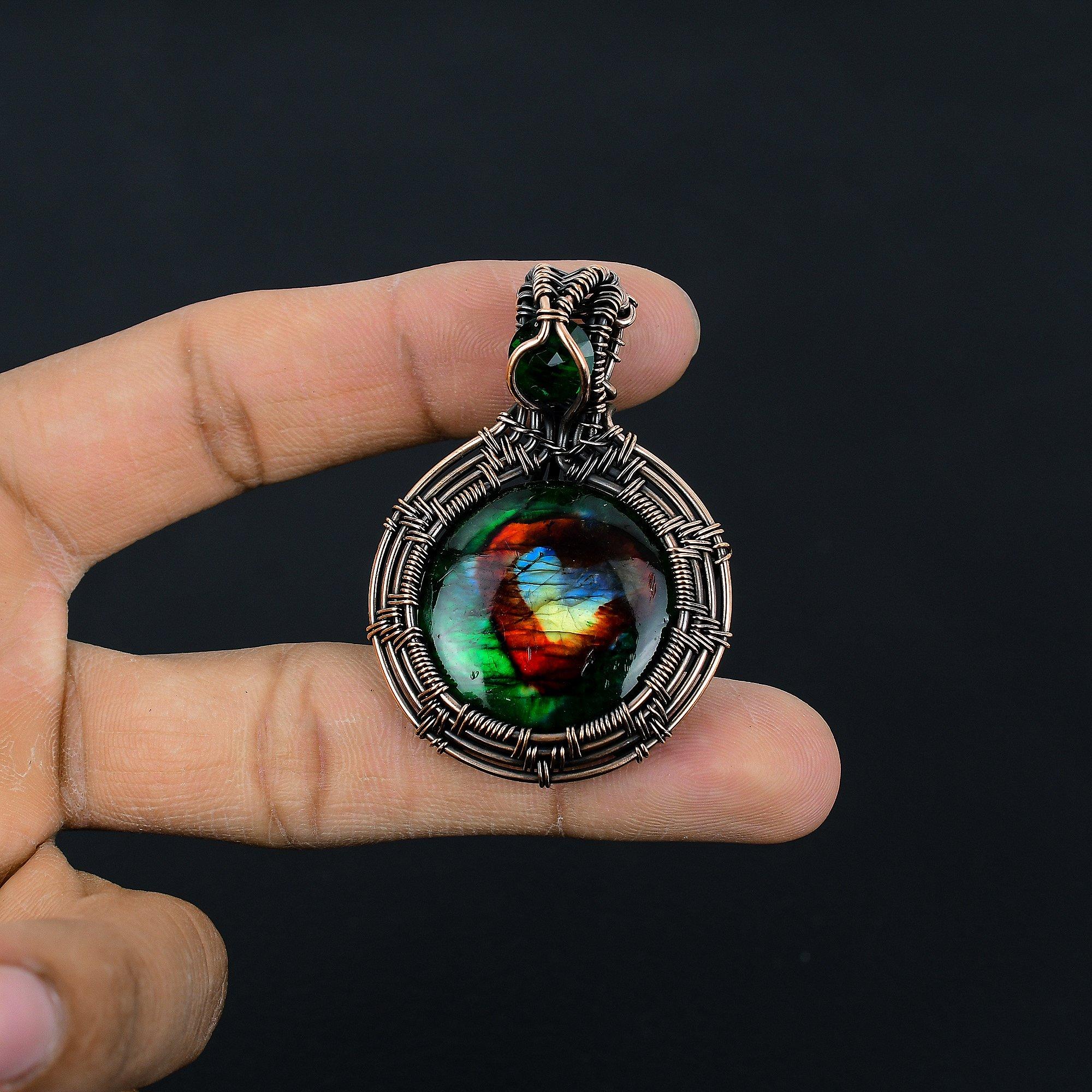 

Кулон с мультиогненным лабрадоритом, Кулон из драгоценного камня ручной работы, Кулон, обернутый медной проволокой 999 пробы, Антикварное украшение, Для подарка на помолвку 2.55 Inches