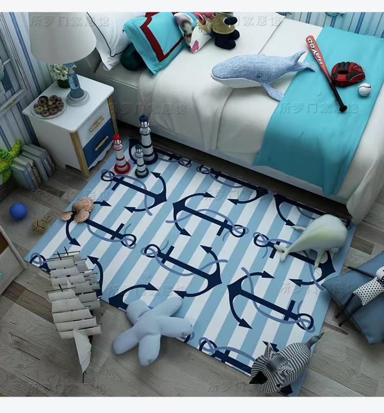 Nordic Marine Fan Carpets Mediterranean Soft Floor Mat for Living Room Bedroom Kids Room Sofa Coffee Table