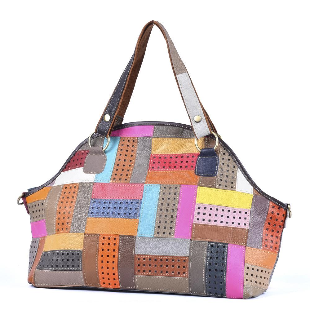 

Leather Cowhide Bag Personalized Design Contrasting Color Splicing Portable Shoulder Messenger Bag Large Capacity Tote Women S Bag разноцветный