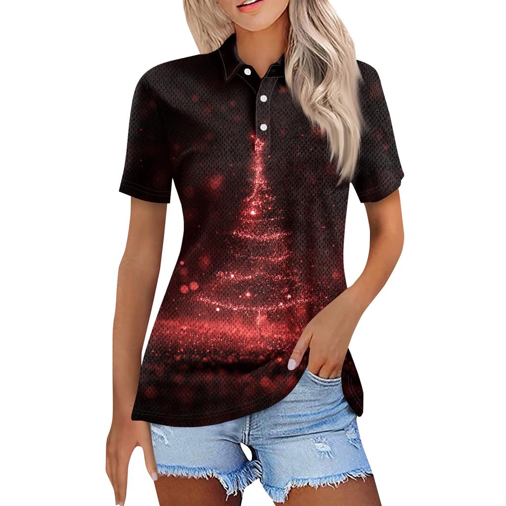 Dámská móda Neformální košile s potiskem s klopou a krátkým rukávem Dámské topy se zapínáním na knoflíky