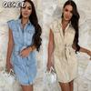 Fashion Summer Spring Solid Color Print Sleeveless POLO Neck Casual Dresses