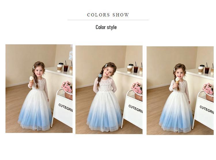 Elsa-Style Embroidered Beaded Girls' Ice Queen Dress: Birthday and Piano Performance Gown
