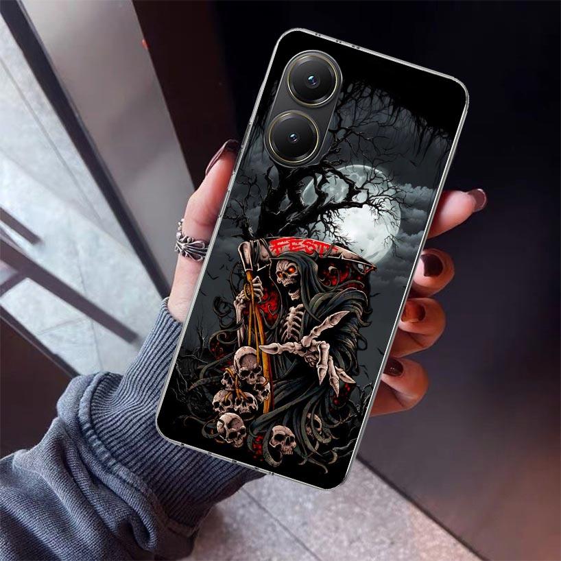 Death Grim Reaper Skull Scythe Phone Case For Xiaomi Poco X5 X6 X7 Pro F7 Ultra M7 Redmi 15C 15 13C 13 12C 12 10 10C 10A 9 9C 9T