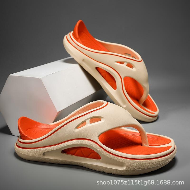 

Flip-flops men s summer new pinch sandals non-slip thick bottom outer wear seaside beach cool slippers for 35-36 хакі