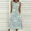 Plus Size Women Sleeveless Crew Neck Dress Romantic Bouquet Floral Flowy Calf Length Dress