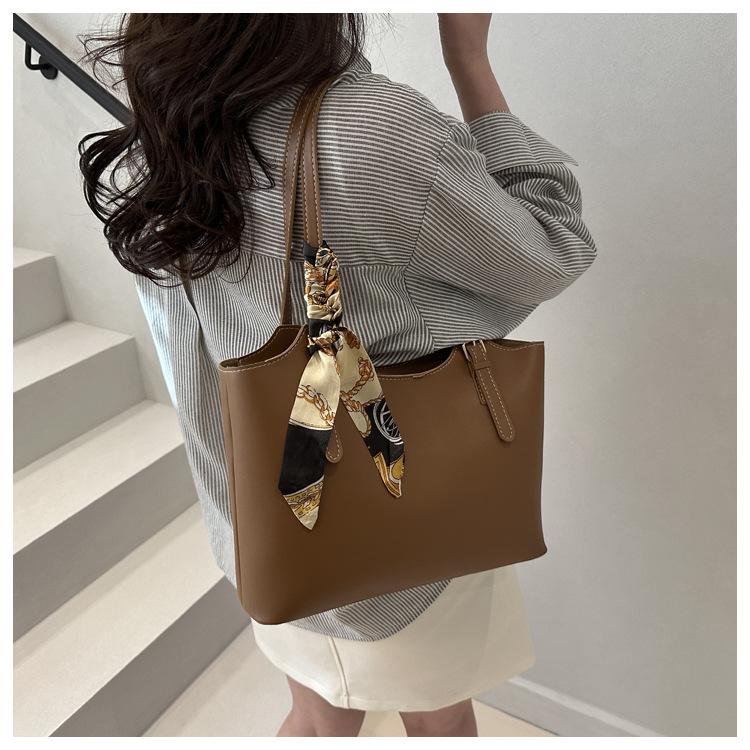 Chic Silk Scarf Handle Tote Bag for Women Stylish Bucket Shoulder Handbag