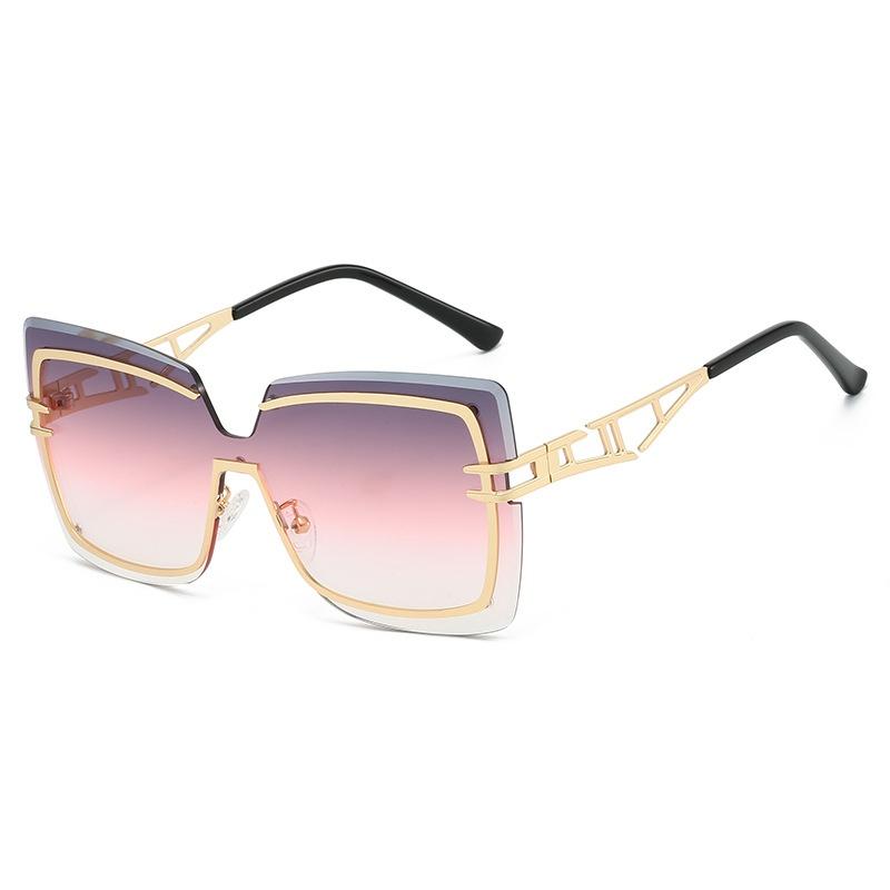 New Luxury Frameless Gradient Square Women Sunglasses  Brand Double Beam Hollow Frame Design Men Trendy Sun Glasses Uv400