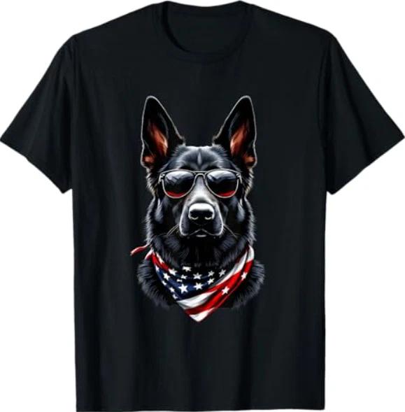Black German Shepherd American Flag 4th July German Shepherd T-Shirt XL