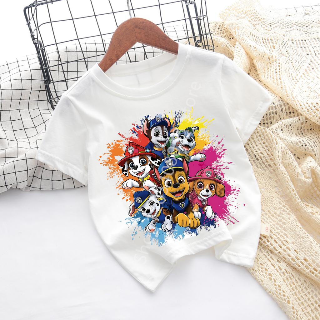 Paws Patrols Cool TShirt Skye Chase Summer Oneck Tops Boy Girl Number Tees Animal Baby Birthday Clothes Cartoon Casuals Tops