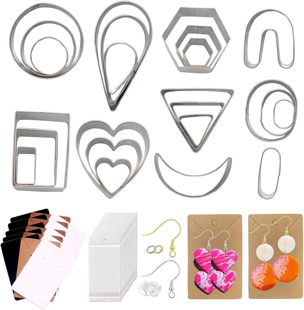 126-Piece DIY Polymer Clay Earring Kit: Stainless Steel Cutters, Earring Cards, Ear Hooks & Geometric Shapes