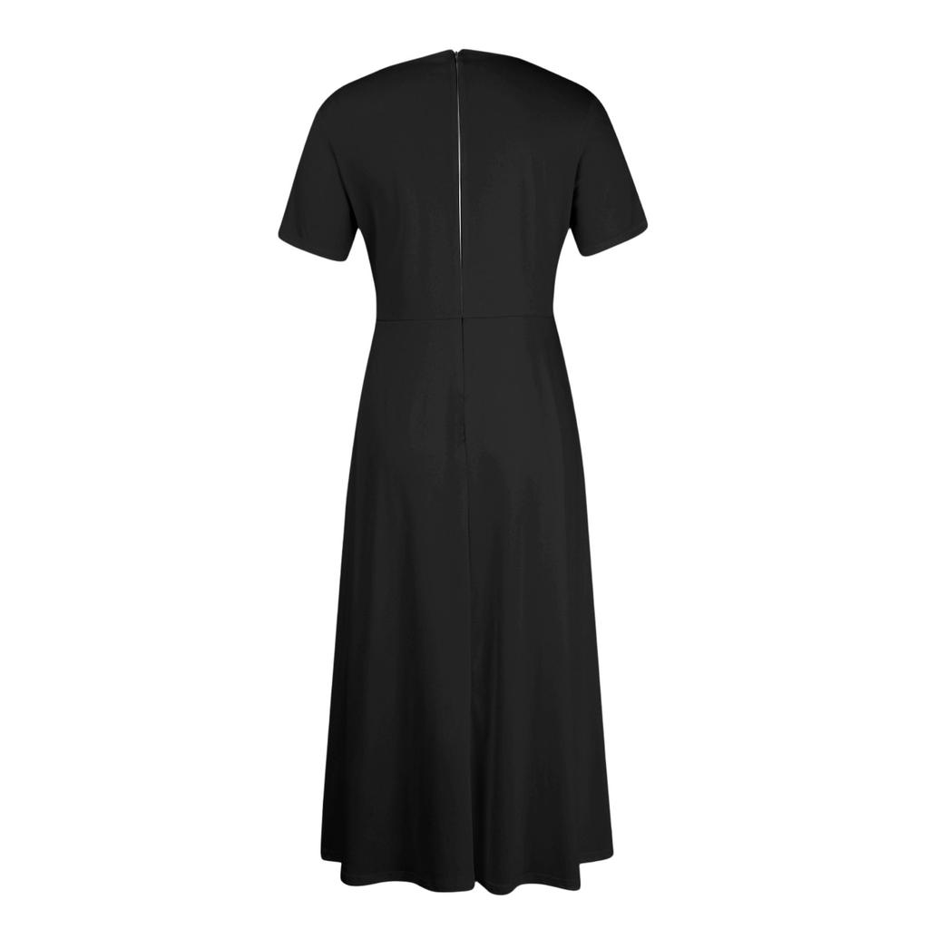 Women's Casual Fashion Large Size Color Round Neck Short Sleeve Pocket Straps Swing Dress