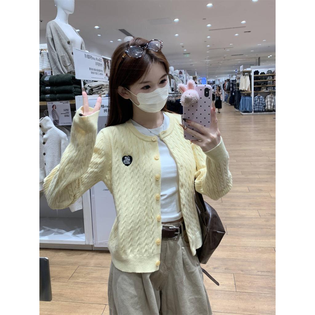 Navy Blue White Round Neck Twist Embroidered Knitted Sweater for Women's Spring and Autumn Small Design Sweater Jacket