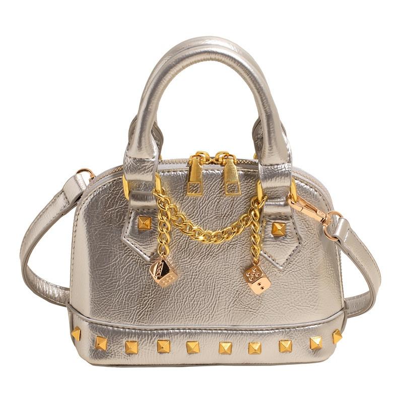 Minimalist Shell Handbag For Women Pu Leather With Metal Rivets Casual Crossbody For Spring Outfits