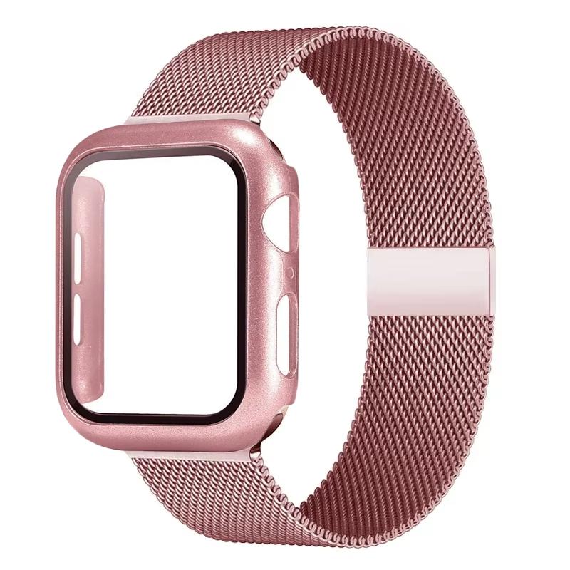Milanese Loop+case for Apple Watch Band 44mm 45mm 40mm 41mm 42mm Tempered Glass+cover Iwatch Series 9 8 7 6 Se 5 4 Accessories