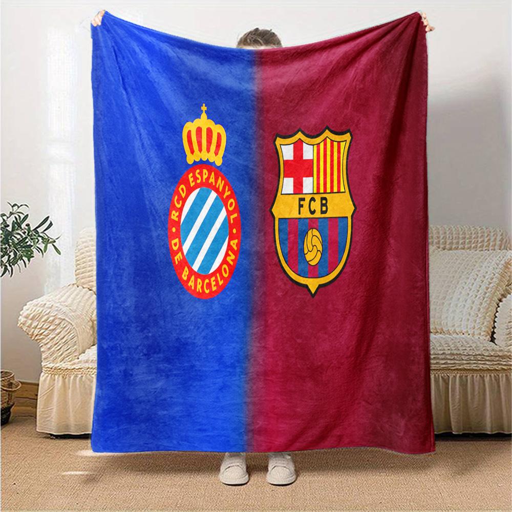 Couverture en Flanelle du Stade Espanyol, Polyester Doux, Design Moderne, Toutes Saisons pour le Camping, les Voyages, Cadeaux pour les fêtes ou les anniversaires