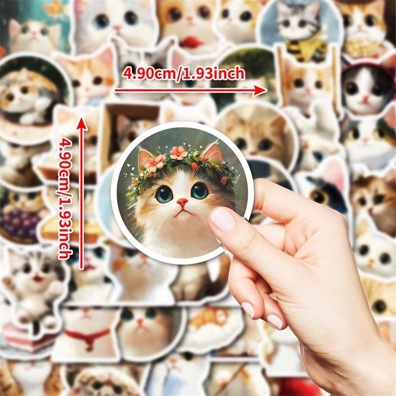 10/30/50PCS Kawaii Oil Painting Cat Sticky PVC Sticker Aesthetic DIY Decoration Scrapbooking Hand Accounting Supplies for Kids