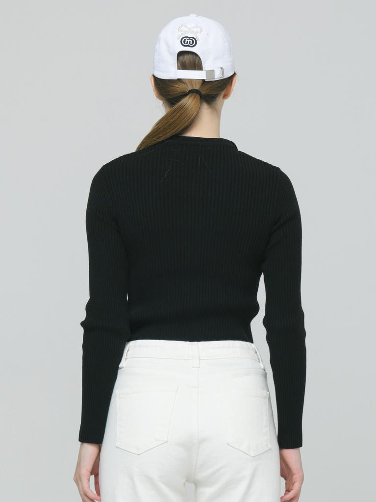 DOYOUKNOWMC Soft Ribbed Collar Slim Fit Black Knit