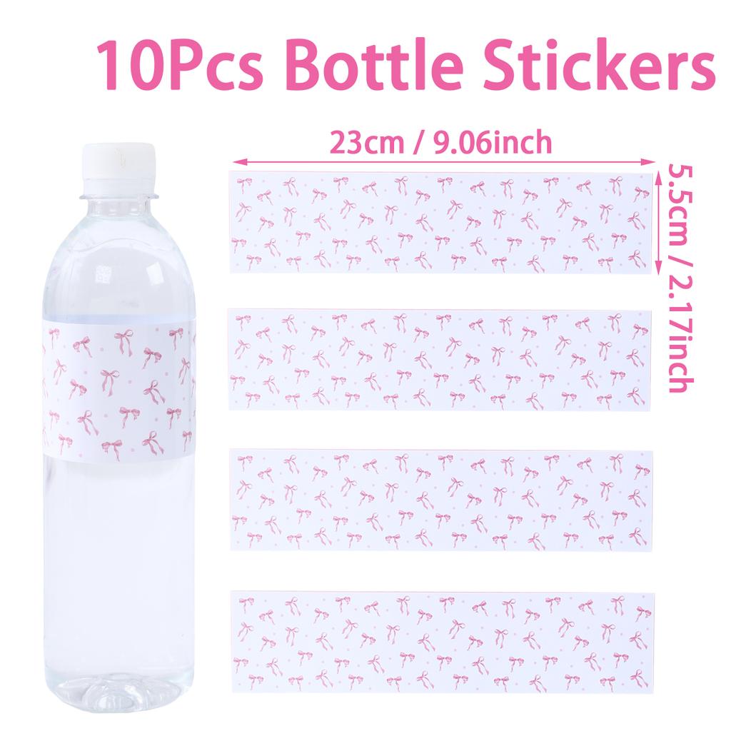 Pink Bow Bottle Stickers Happy 1st Birthday Party Decoration Kids Girl Wedding Birthday Party Supplies Favors Baby Shower Decor