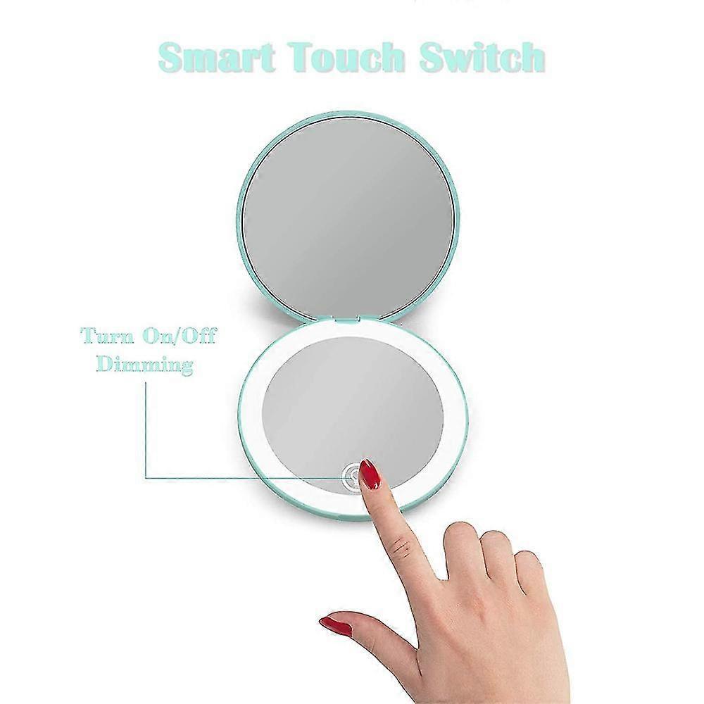 Compact Rechargeable Lighted Makeup Mirror ,1x And 10x Magnifying