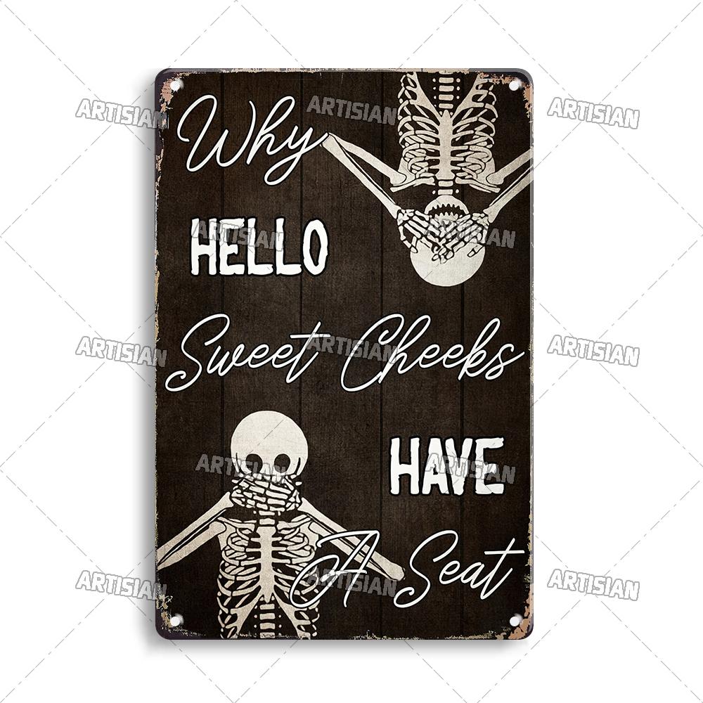 Artisian Your Butt Napkins Skeleton Metal Sign Funny  Tin Plaque Bathroom Toilet Washing Room Decorative Poster Wall Decor