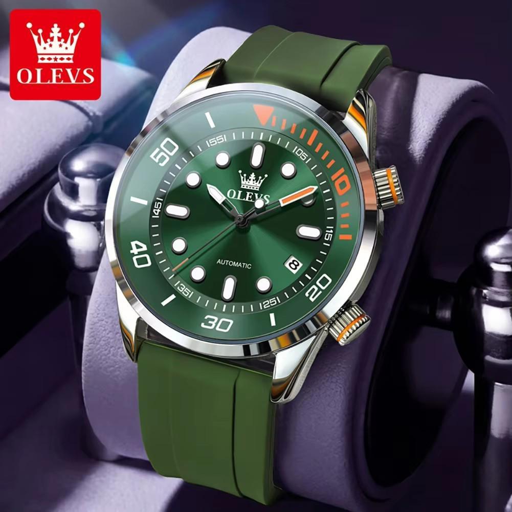 OLEVS Orologi Automatici da Uomo Lusso Top Brand Serie Subacquea Ghost Verde Cinturino in Silicone Orologio Meccanico Originale