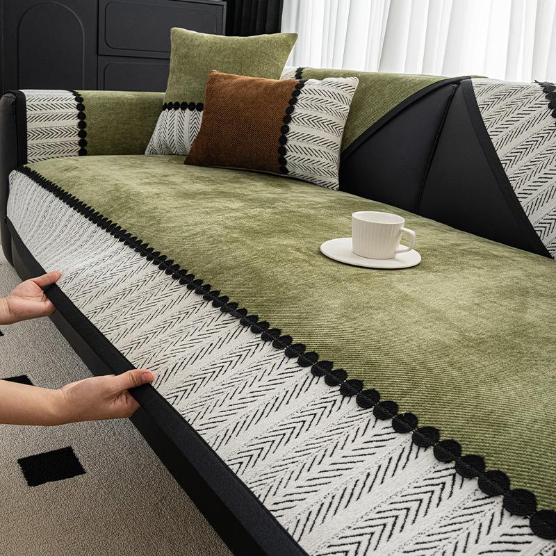Vintage Green Chenille Sofa Cushion Universal In All Seasons With Skirt Sofa Cover Non-Slip Sofa Cover Cloth Towel Seat Cushion