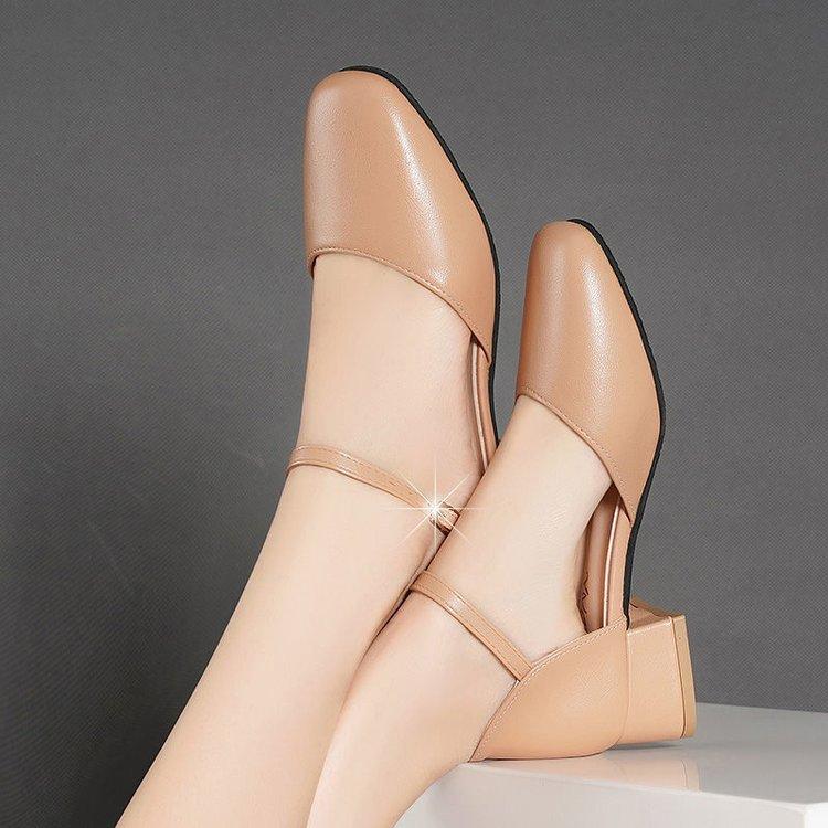 Fashion Women Low Heels Dress Shoes Ankle Strap Sandals Ol Office Zapatos Para Mujeres Black Mary Janes Ladies Footwear Plus Size 34-42