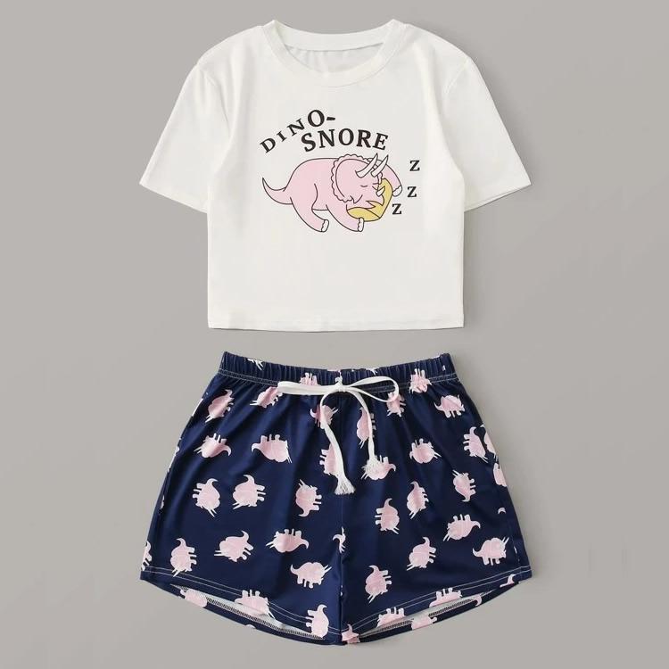 Women Pajama Set Sweet Short Sleeve 