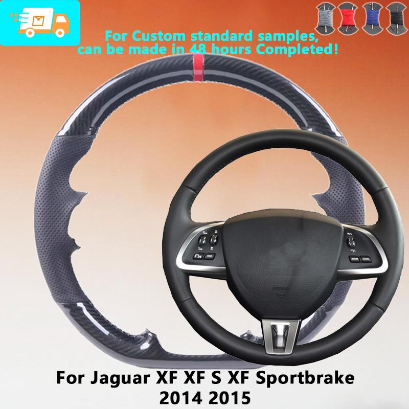 Maßgeschneiderte Carbonfaser-Leder-Lenkradabdeckung für Jaguar XF XF S XF Sportbrake 2014 2015 Wildleder OEM Autozubehör SS5