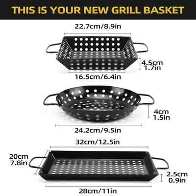 1pc New Grill Basket,Non-stick Vegetable Grilling Basket Cooking Basket,BBQ Grill Tools for Cooking Fishes,Kebabs Kitchenware