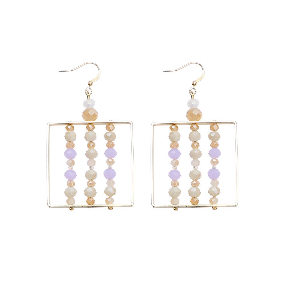 Square Hollowed-Out Color Block Beaded Earrings for Women